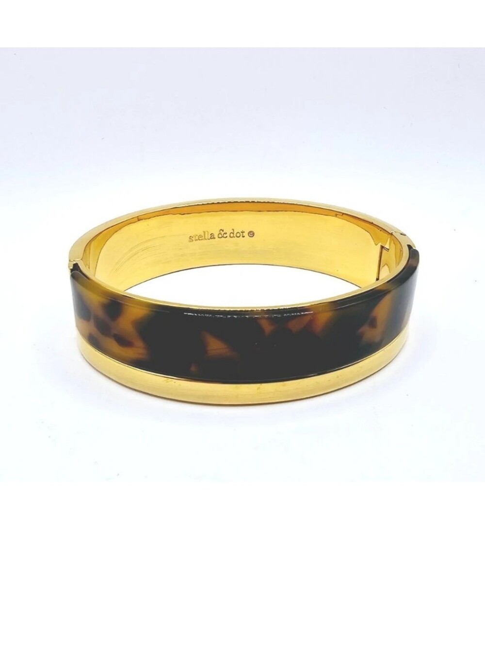 Stella & Dot Hinged Gold Tone Faux Tortoise Shell Bracelet